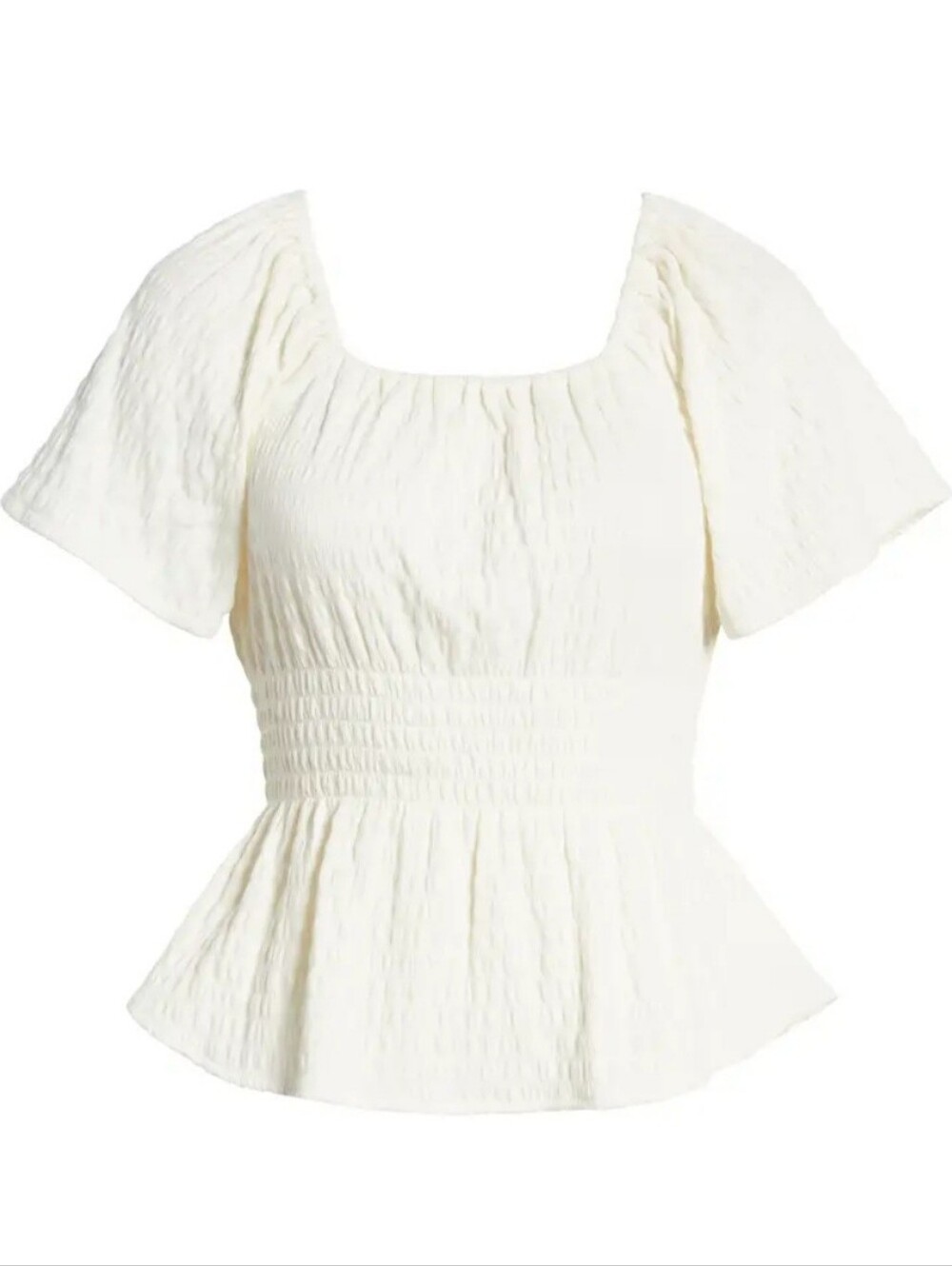 EUC Sz S Madewell Off White Square Neck Smocked Crinkle Peasant Top SOFT